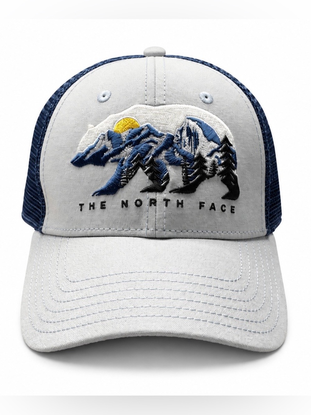 The North Face Bear Mountain Embroidered Mudder Trucker Hat Gray Navy Snapback
